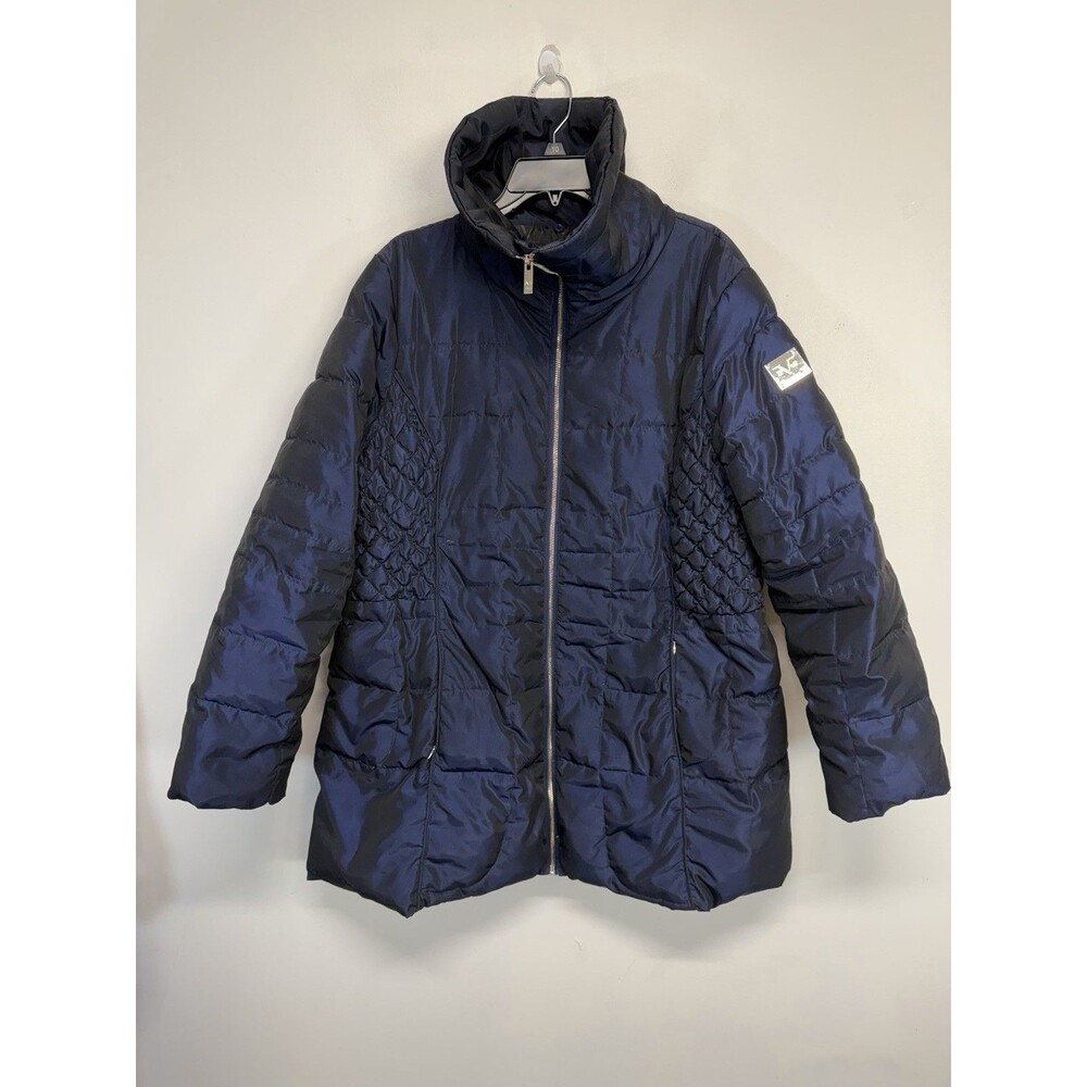 Versace 1969 Women’s  Italia Navy Puffer Jacket Zipper Down  Gold Sz XL